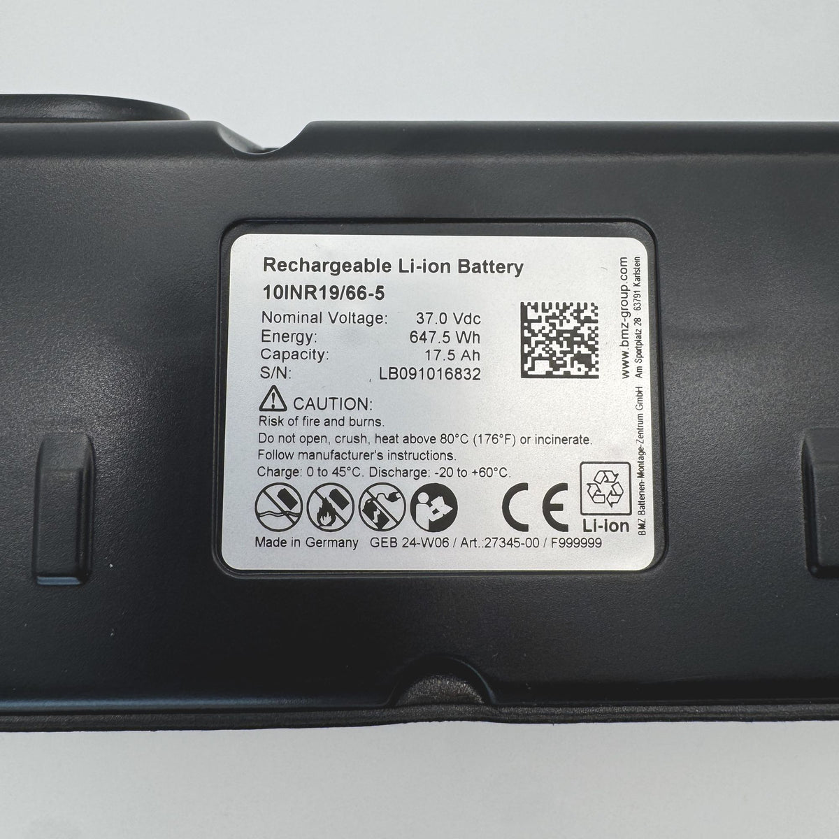 Brose Unterrohrakku halb integriert 37 V 17,5 Ah (27345-00) – Typenschild | AkkuTec Wels